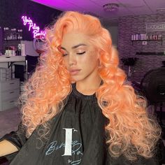 Lace Front Wig Virgin Human Hair Orange 150%Density 24" Orange Hair Color, Silk Press Hair, Isee Hair, Barbie Ponytail, Wig Display, Hair Orange, Hair Color Orange, Color Wigs, 13x4 Lace Front Wig