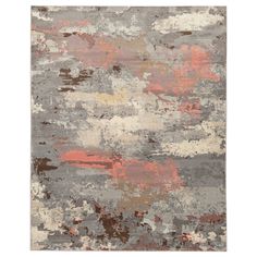 an abstract rug in grey, pink and white colors with different colored spots on it