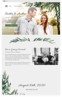 the wedding website is designed to look like it has an elegant green and white theme