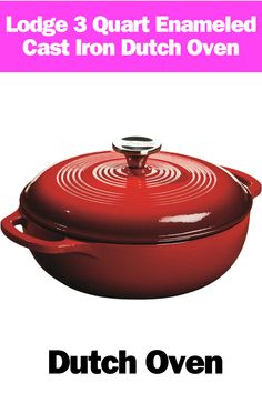 a red dutch oven with the words dutch oven on it