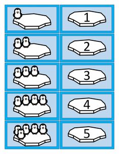 the penguin counting game is shown in blue and white