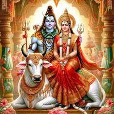 the god and his cow are depicted in this painting