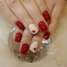 Easter Nails Designs Spring | Easter Nail Red Gel Nails With Heart, Red With Hearts Nails, Heart On Toes Nail Design, Red Nails With A Heart, Cute Simple Valentines Nails Red, Subtle Valentines Nails Short, Red Nails With Heart Design, Valentine Red Nails, Red Nails With Accent Nail