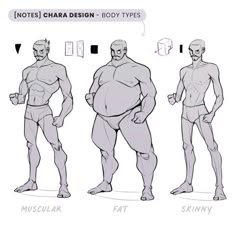 three different body types are shown in this drawing technique, including the man's torso and