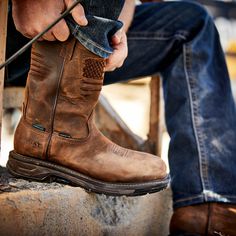 Men's WorkHog XT Patriot Waterproof Carbon Toe Work Boots in Distressed Brown, size 10 by Ariat Ariat Boots, U Turn, Work Boots Men, Square Toe Boots, Work Boot, Goodyear Welt, Oil And Gas, Work Boots, Size 13