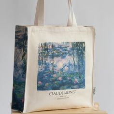 Elevate your style with our Claude Monet Water Lilies tote bag from The Tote Library. Made with thick and durable canvas, this tote features the iconic painting in vibrant colors. Choose from our unique designs and discover the perfect accessory for your daily essentials. Upgrade your tote collection today! Cheap Artsy Bag, Artistic Bags With Artwork At Cheap Price, Library Tote Bag, Famous Painters, Claude Monet Water Lilies, Library Tote, 90s Clothes, Monet Water Lilies, Tote Bag Beach