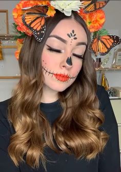 Catrina Makeup Easy, Simple Catrina Makeup, Dead Makeup, Cute Halloween Makeup, Halloween Makeup Diy, Pride Makeup, Hippie Nails