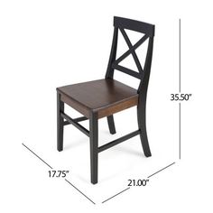 a wooden chair with measurements for the seat and back