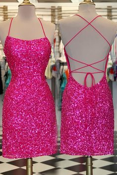 Неоново -рожева блискітна міні -сукня Cute Formal Dresses, Cute Homecoming Dresses, Homecoming Dresses Short Tight, Mini Homecoming Dresses, Winter Formal Dresses, Pink Homecoming Dress, Stunning Prom Dresses, Dress Tight