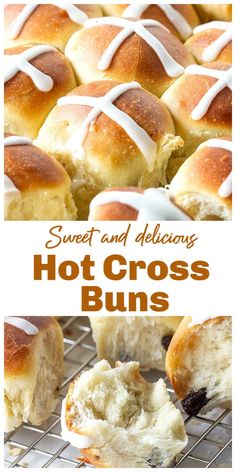 sweet and delicious hot cross buns with white icing