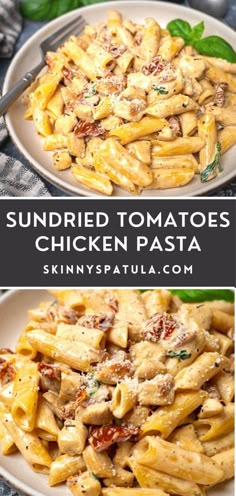 sundried tomatoes and chicken pasta on a plate