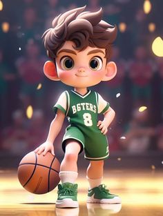 a cartoon character holding a basketball on a court