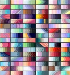 many different colored squares are arranged in the same square pattern, each with different colors