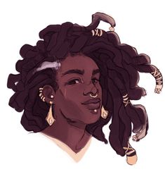 a drawing of a woman with dreadlocks on her head and earring rings