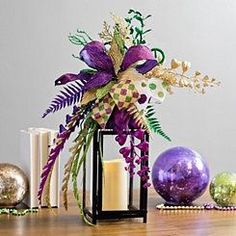 a candle and some decorations on a table