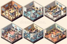 Isometric and axonometric floor plans of modern office building, with detailed layouts and furniture. Created with generative ai stock photo Building Isometric, Modern Office Building, Plans Modern, Modern Office, Office Building, Floor Plan