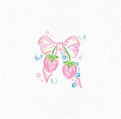 a drawing of two strawberries with a bow on it's head and bubbles around them