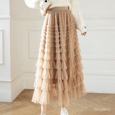 Tutu Cakes, Womens Long Skirt, Long Skirts For Women, Elegant Skirt, Long Skirt, Ruffles, Womens Skirt, Casual Outfits, Elastic