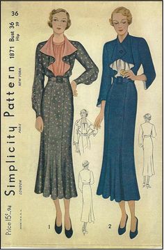 1930s Patterns, Collar Sewing Pattern, Dress With Flounce, 1930's Dresses, Collar Sewing, Patron Vintage