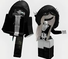 two black and white paper dolls with long hair