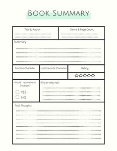 a book report is shown with the title and page numbers in green, black and white