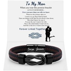 a leather bracelet with an i love you message