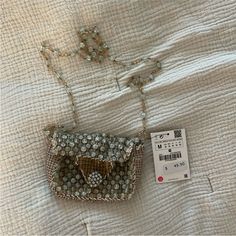 Adorable Zara Mini Beaded Purse With Gold Chain 5”X3” Elegant Embellished Summer Bags, Zara Bags For Summer Parties, Zara Summer Party Bags, Chic Embellished Summer Bags, Zara Party Bags For Summer, Elegant Embellished Beach Bag, Elegant Embellished Beach Bags, Summer Wedding Embellished Bag, Summer Wedding Embellished Bags