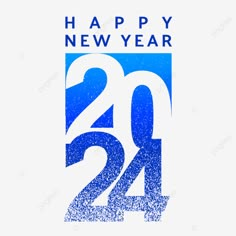 the happy new year logo with blue and white letters on a white background, numbers, number