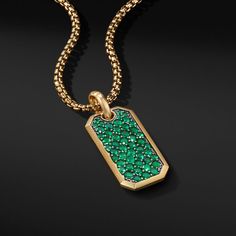 Centuries-old influences combine with DY innovation in this modern piece referencing the ancient Roman Republic. 18-karat yellow goldPavé emeralds, 1.87 total carat weightTag, 28 x 14mmPlease note: tag only; chain sold separately. David Yurman Pendant, Pendants For Men, Necklace Man, Mens Designer Jewelry, David Yurman Mens, Pendants Gold, Happy Jewelry, Cross Earrings Studs, Ring Bracelet Chain