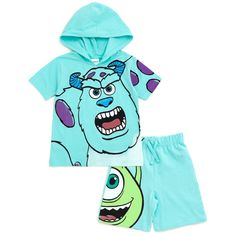 Get ready for a day filled with Disney magic in this cool Disney outfit! This stylish short sleeve tee and shorts set features a comfy hood on the shirt and cute and vibrant Disney artwork your kid will love to wear! Choose from colorful designs of Simba, Timon, and Pumbaa from The Lion King, Sulley and Mike Wazowski from Monsters Inc, Lightning McQueen from Cars, Mickey Mouse, and Woody, Buzz Lightyear and the Aliens from Toy Story. Made of a soft and lightweight material that keeps your child Terry Shorts Outfit, Monsters Inc Mike, Disney Monsters Inc, Mike From Monsters Inc, Mike And Sully, Disney Monsters, Disney Toddler, Boy Activewear, Mike Wazowski