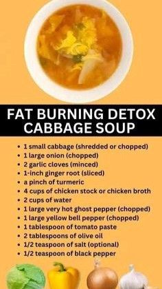 cabbage soup recipe Detox Cabbage Soup, Healthy Soup Recipes Clean Eating, Cabbage Soup Diet Recipe, Cabbage Soup Recipe, Inflammation Recipes, Fat Burning Soup, Diet Soup Recipes