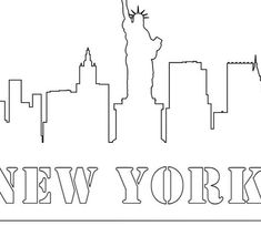 new york city skyline with the statue of liberty in black and white, as well as text