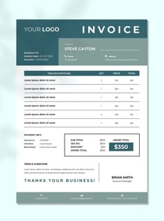 an invoice form is shown on a blue background