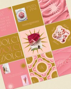 an image of a brochure with pink and gold designs