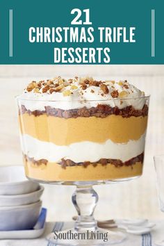 an image of christmas trifle desserts with text overlay