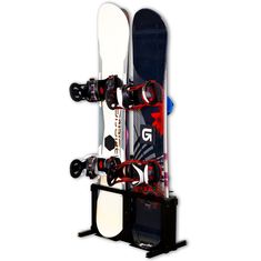 a snowboard rack with two skis attached to the top and bottom of it