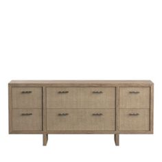 the sideboard is made from wood and has four drawers, one with two doors