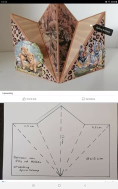 an origami book with animals on it and instructions to fold the book in half