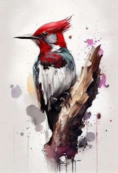 a watercolor painting of a bird sitting on a branch