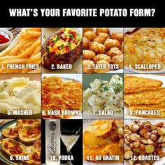 what's your favorite potato form? poster with pictures of different types of food