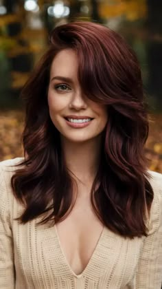 Dark Red Hair For Brunettes, Brown Red Hair With Money Piece, Red Hair For Deep Autumn, Deep Auburn Hair Color With Highlights, Cool Auburn Hair Color, Short Brownish Red Hair, Red Winter Hair, Level 6 Red Hair Color, Mahogany Hair With Highlights