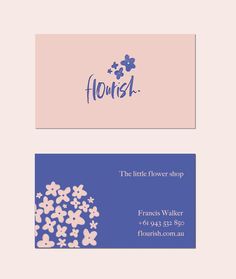 two business cards with flowers on them and the words florisa written in blue ink