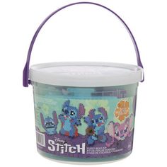 a plastic bucket with stitch on it