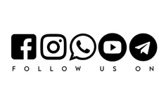 the words follow us on are in black and white with an arrow pointing to them