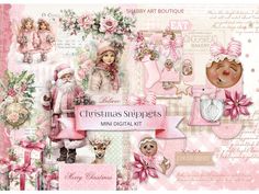 a digital collage of pink christmas items