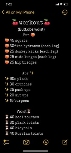 an iphone screen showing the workout schedule for all of my phone's workouts