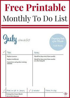 the free printable month to do list is shown in red, white and blue