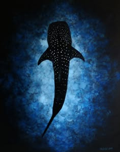 a painting of a whale swimming in the ocean with bubbles on it's body