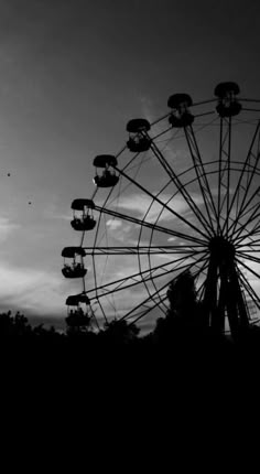 a ferris wheel is silhouetted against a cloudy sky