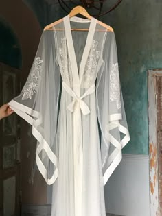 Sheer Robe, Lingerie Shoot, Honeymoon Lingerie, Bridal Robe, Hot Lingerie, Embroidered Sleeves, Wedding Robe, Wedding Vibes